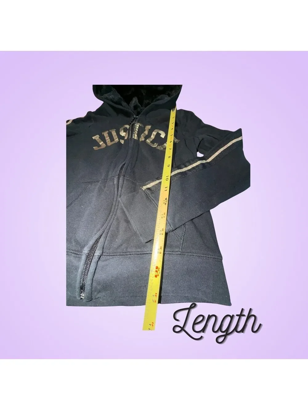 Justice Girls Size 12 Black Gold Metallic Full Zip Hoodie | Plush Lined Hood